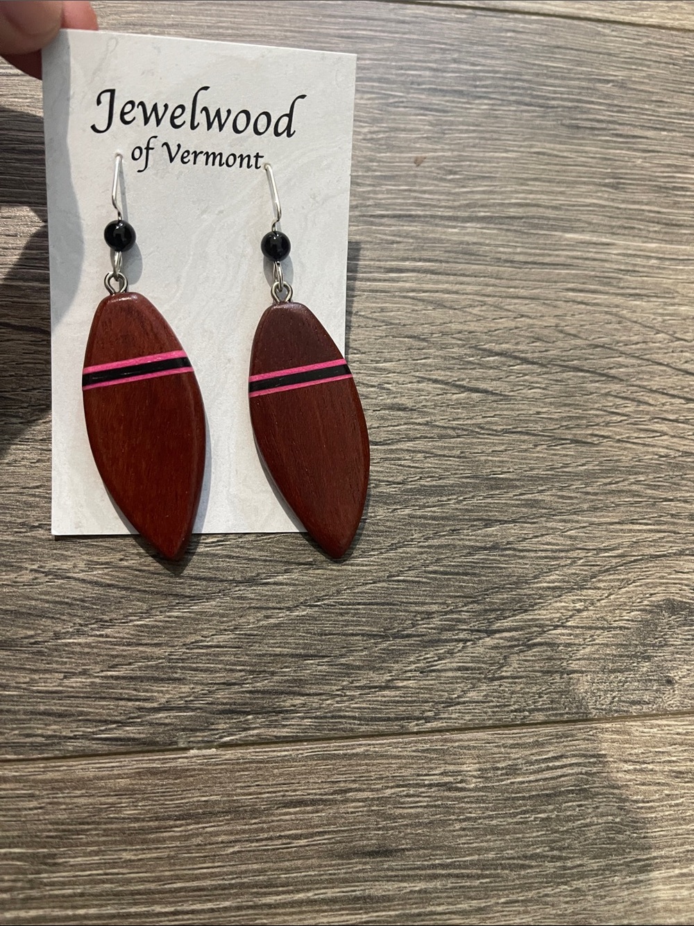 Pink-Accented Wood Drop Earrings